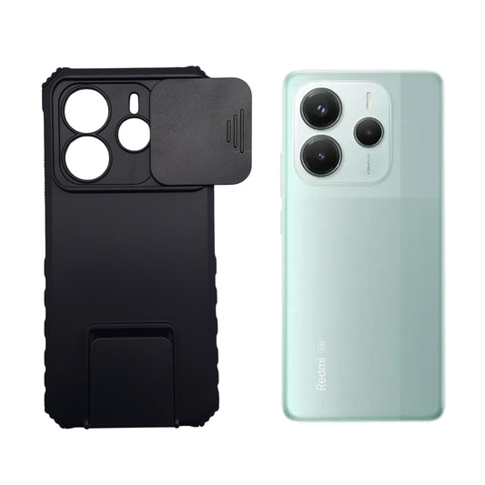 Redmi Note 14 Heavy Duty Protective Phone Case with Sliding Camera Cover and Integrated Built-in Kickstand for Hands-Free Viewing