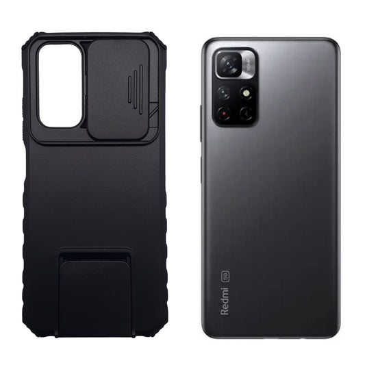 Redmi Note 11 Case with Slide Camera Cover, Built-in Kickstand Ring Holder, Heavy Duty Shockproof Armor Protective Phone Cover