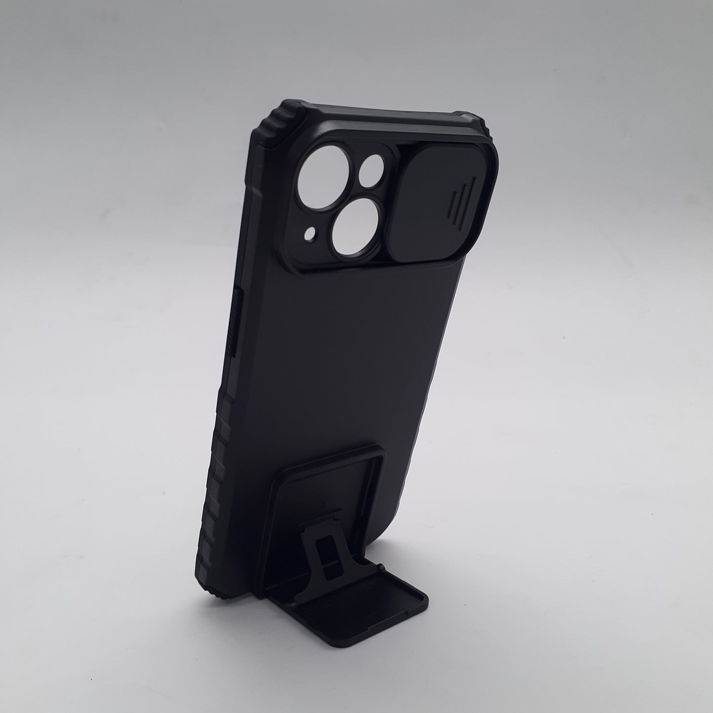 iPhone 15 Heavy Duty Shockproof Case with Slide Camera Cover and Integrated Kickstand for Maximum Protection and Hands-Free Viewing