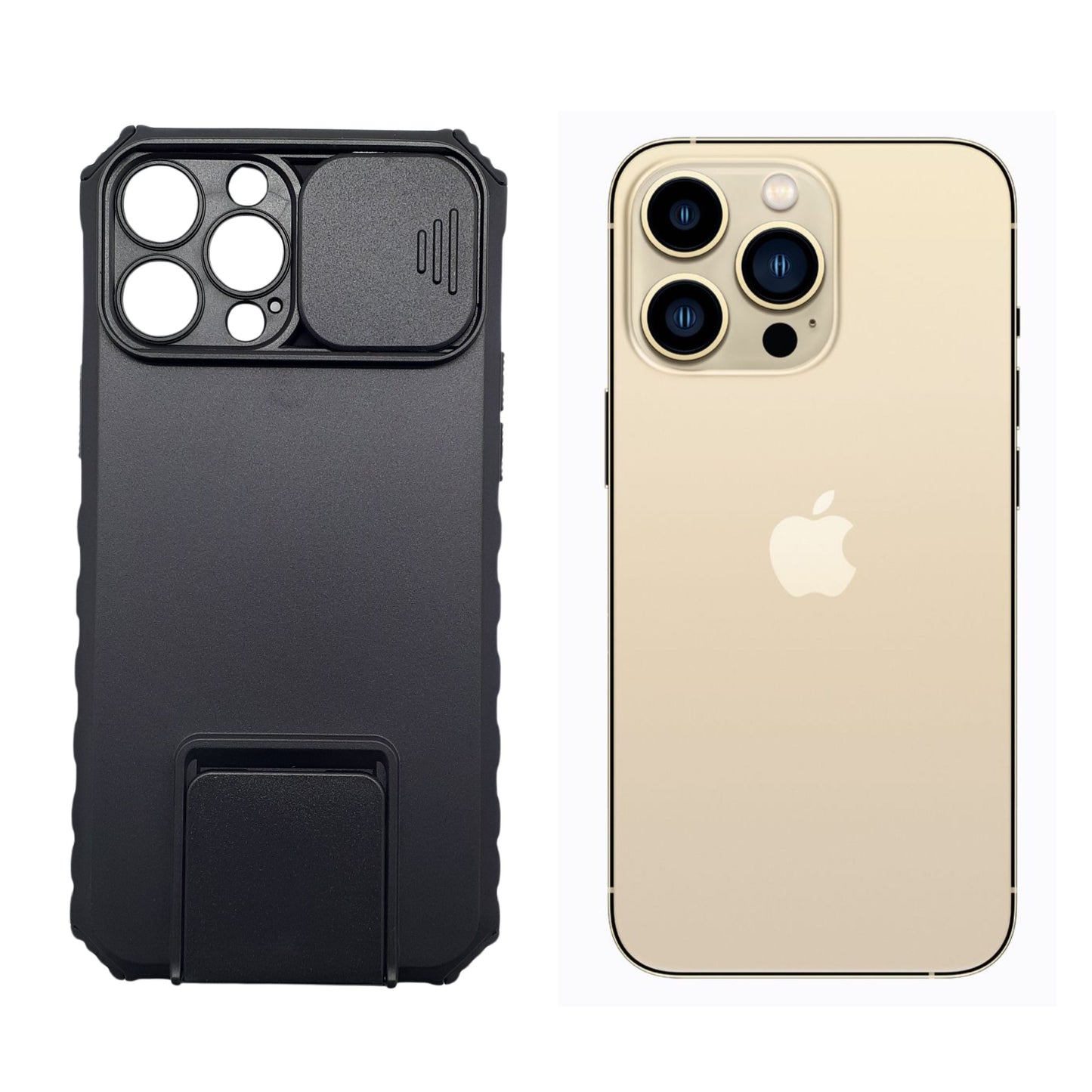 iPhone 13 Pro Max Heavy Duty Case with Camera Slide Cover, Integrated Kickstand, and Military-Grade Shockproof Protection.
