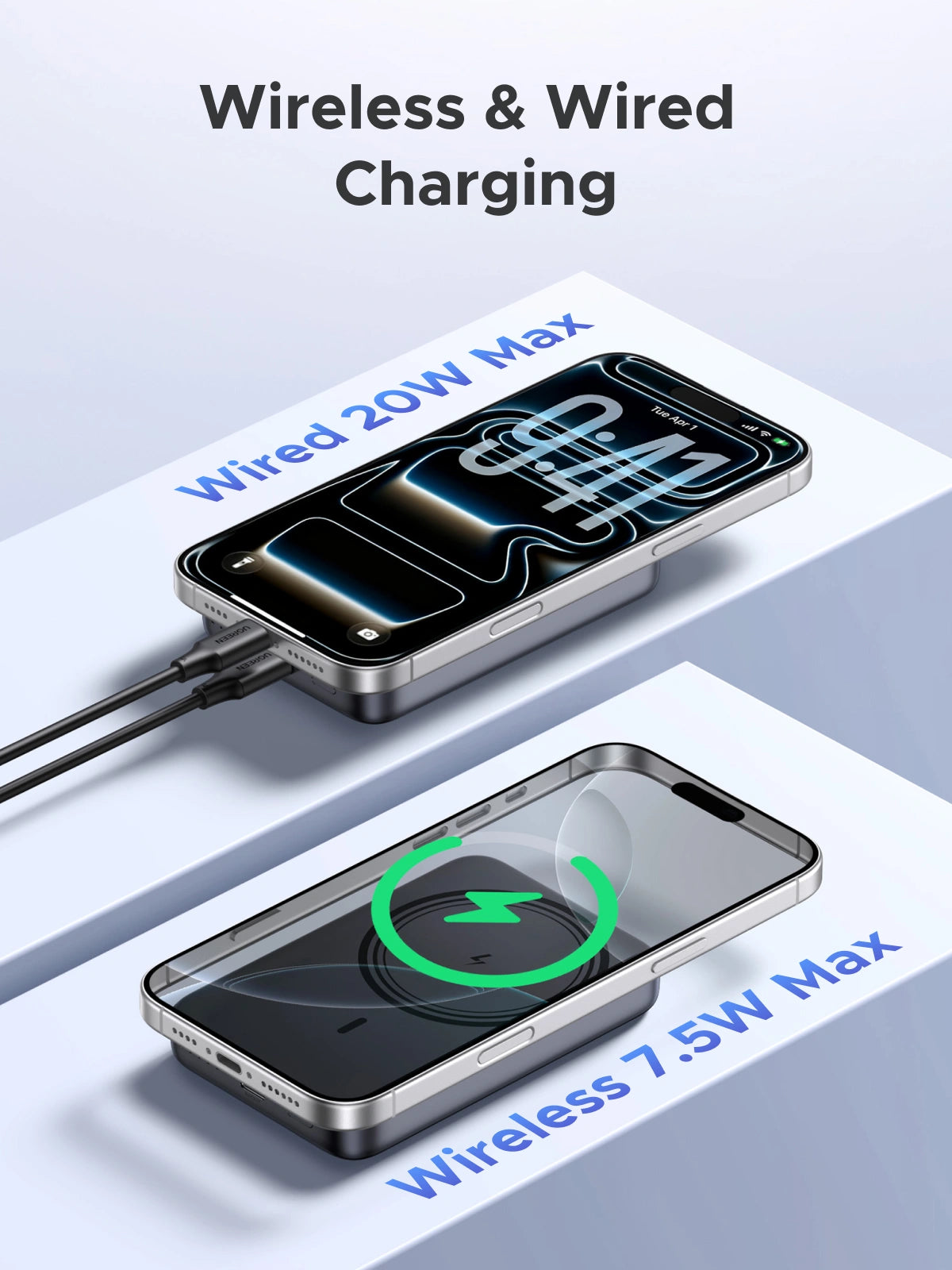 UGREEN 20W 10000mAh Magnetic Wireless Power Bank Space Gray – Model PB561 – Portable Fast Charging Battery Pack for Smartphones, Tablets, Laptops and USB-Powered Devices