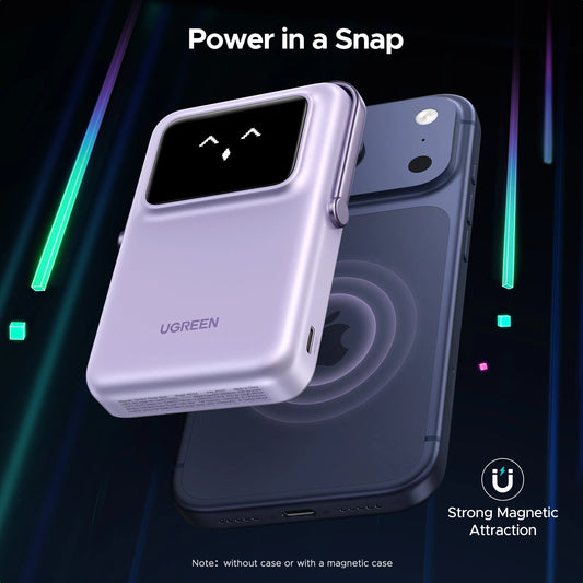 UGREEN Uno PB572 10000mAh Magnetic Wireless Power Bank with Built-In Stand – 20W Fast Charging Portable Battery Pack for iPhone, Samsung and USB-C Devices – Purple