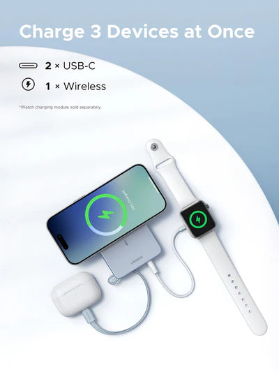 UGREEN Magflow 10000mAh Qi2 25W Magnetic Wireless with USB-C Built-in Cable Power Bank – Model PB773 – Portable Fast Charging Battery Pack for Smartphones, Tablets, Laptops and USB-Powered Devices