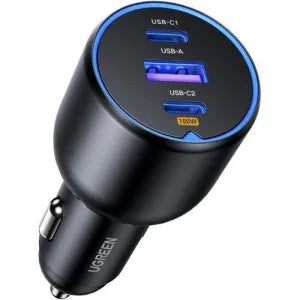 UGREEN 130W 3-Port (2 X USB-C / 1 X USB) Fast Car Charger – Model EC705 – Compact In-Car Fast Charging Power Adapter for Smartphones, Tablets and USB Devices