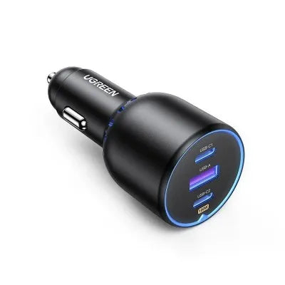 UGREEN 130W 3-Port (2 X USB-C / 1 X USB) Fast Car Charger – Model EC705 – Compact In-Car Fast Charging Power Adapter for Smartphones, Tablets and USB Devices