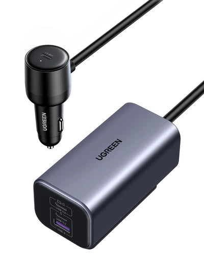 UGREEN 150W GaN 3xType-C and 1xUSB Port Car Charger with 1m Cable Length – Model EC706 – Compact In-Car Fast Charging Power Adapter for Smartphones, Tablets and USB Devices