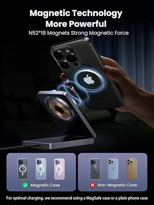 UGREEN 2-in-1 Magnetic (Phone & AirPods) Wireless Charger – Model W528 – Fast Magnetic Charging Pad or Station for Compatible iPhone, AirPods and Qi-Enabled Devices