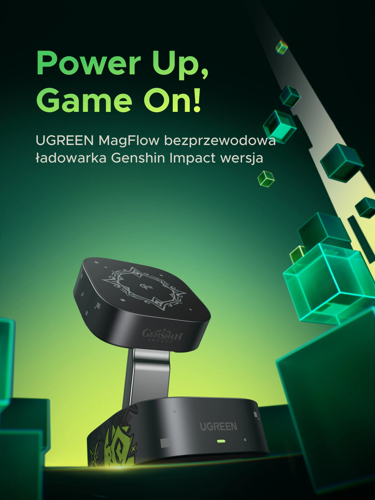 UGREEN 2-in-1 Qi2 Genshin Impact Edition Magnetic Wireless Charger – Model W702 – Fast Magnetic Charging Pad or Station for Compatible iPhone, AirPods and Qi-Enabled Devices