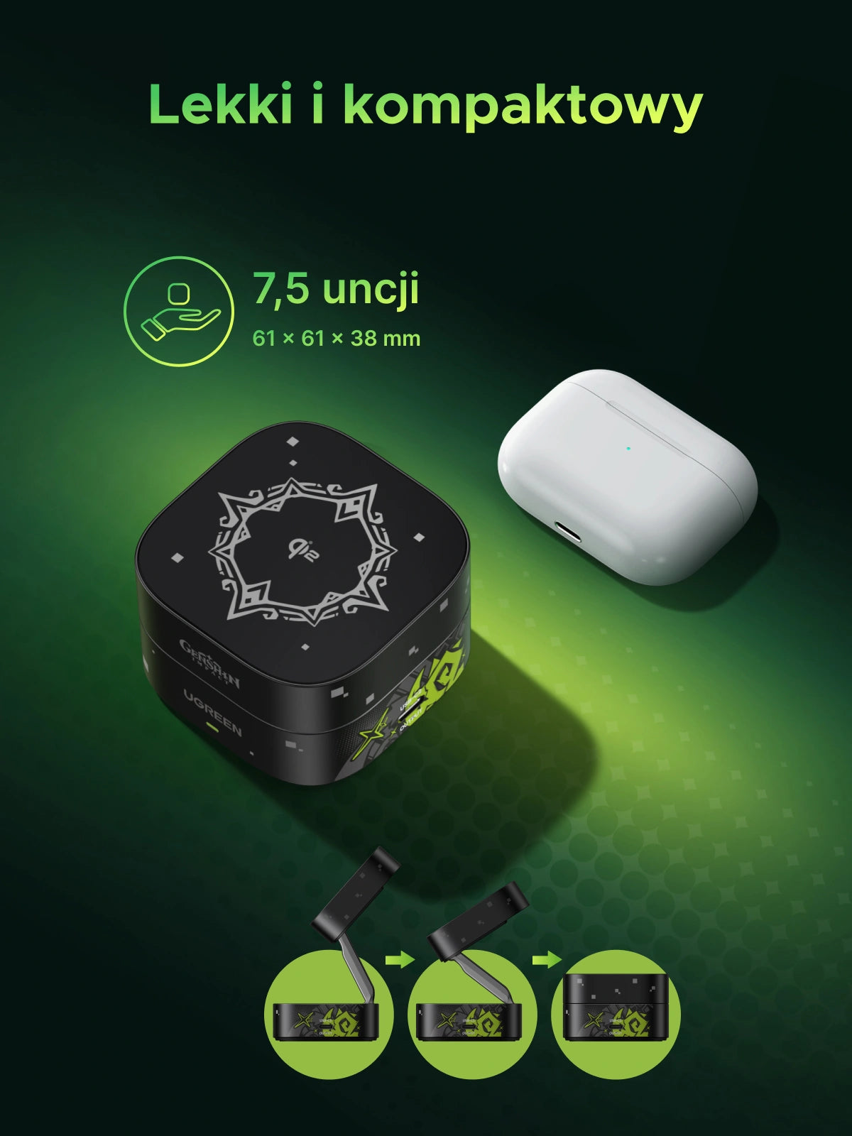 UGREEN 2-in-1 Qi2 Genshin Impact Edition Magnetic Wireless Charger – Model W702 – Fast Magnetic Charging Pad or Station for Compatible iPhone, AirPods and Qi-Enabled Devices