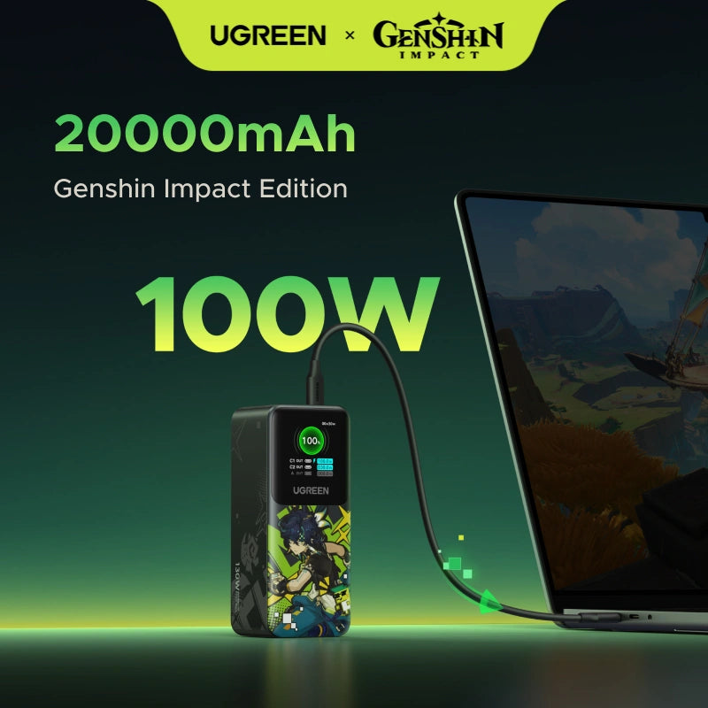 UGREEN 20000mAh 130W Genshin Impact Edition Smart Display Fast Charging Power Bank – Model PB721 – Portable Fast Charging Battery Pack for Smartphones, Tablets, Laptops and USB-Powered Devices