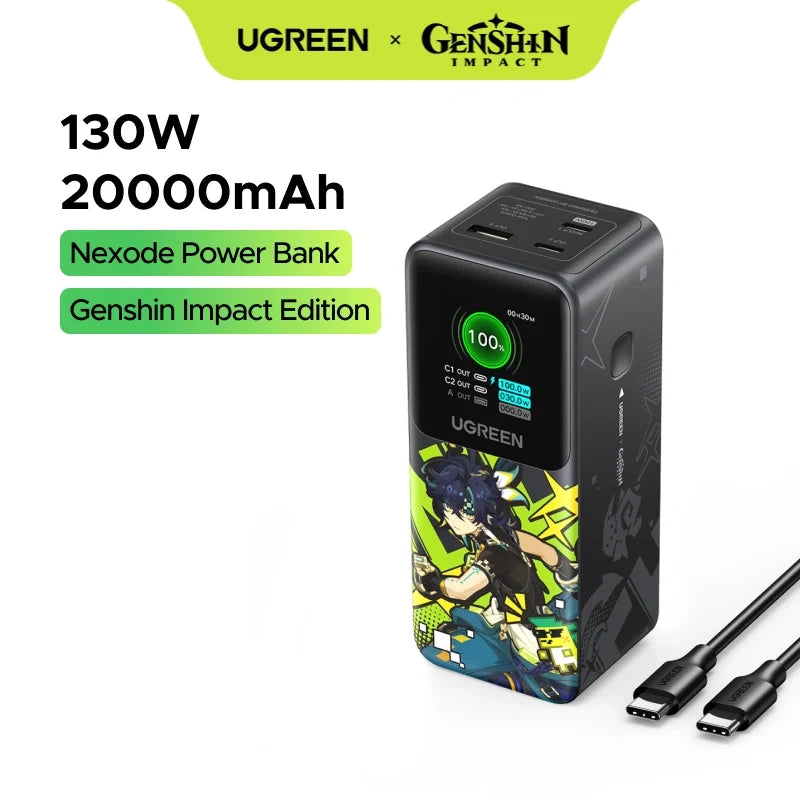 UGREEN 20000mAh 130W Genshin Impact Edition Smart Display Fast Charging Power Bank – Model PB721 – Portable Fast Charging Battery Pack for Smartphones, Tablets, Laptops and USB-Powered Devices