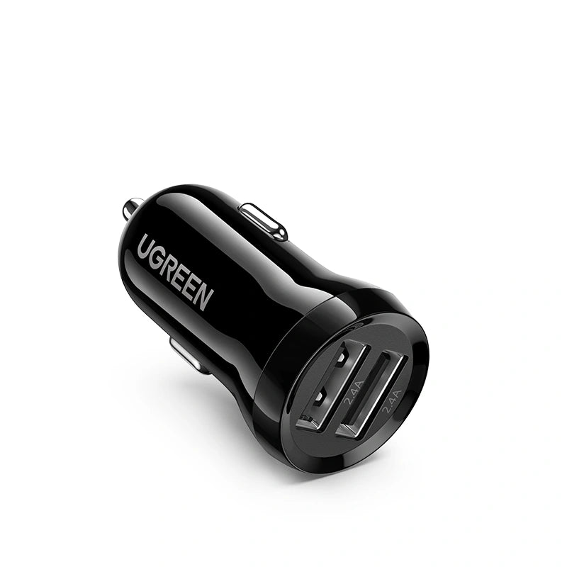 UGREEN 24W Dual USB Car Charger (Dual USB-A Car Charger) - Black – Model ED018 – Compact In-Car Fast Charging Power Adapter for Smartphones, Tablets and USB Devices