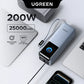 UGREEN 25000mAh 200W Smart Display Power Bank with Build-in Cable and Build-in Retractable Cable – Model PB728 – Portable Fast Charging Battery Pack for Smartphones, Tablets, Laptops and USB-Powered Devices