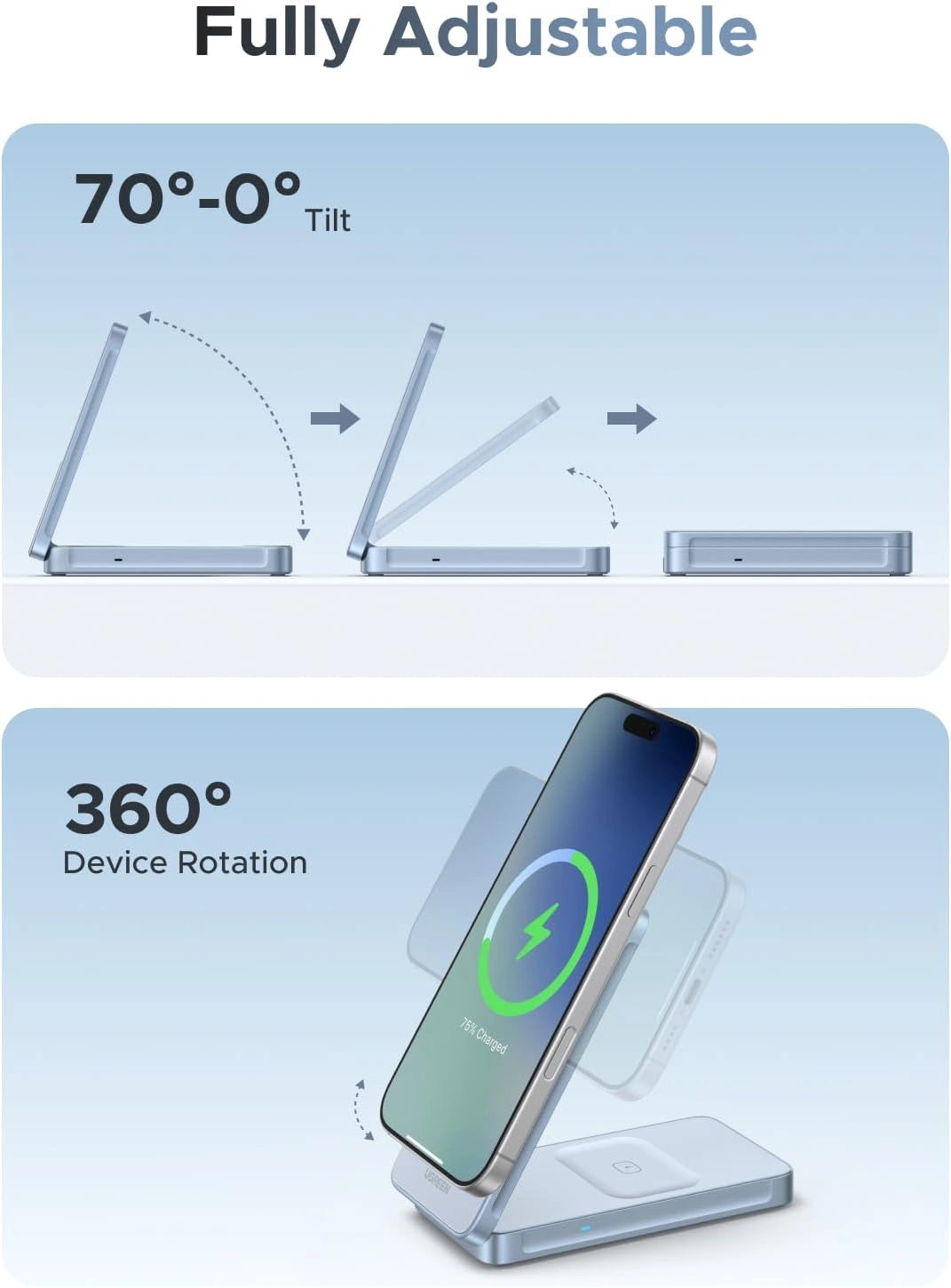 UGREEN 25W 2-in-1 Magnetic Wireless Charger – Model W756 – Fast Magnetic Charging Pad or Station for Compatible iPhone, AirPods and Qi-Enabled Devices