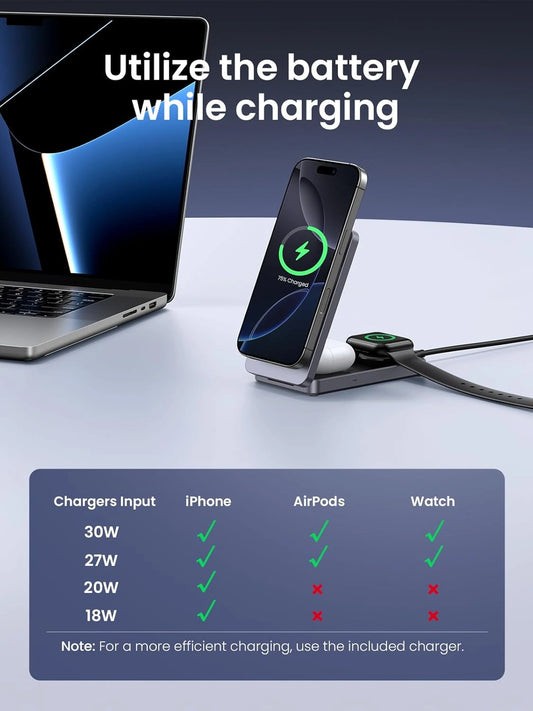UGREEN 3-in-1 Qi2 Magnetic Wireless Charger (Phone, AirPods, Apple Watch) with Charging Adapter – Model W707 – Fast Magnetic Charging Pad or Station for Compatible iPhone, AirPods and Qi-Enabled Devices