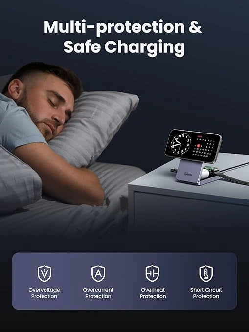 UGREEN 3-in-1 Qi2 Magnetic Wireless Charger (Phone, AirPods, Apple Watch) with Charging Adapter – Model W707 – Fast Magnetic Charging Pad or Station for Compatible iPhone, AirPods and Qi-Enabled Devices