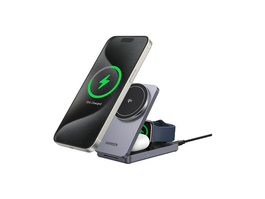 UGREEN 3-in-1 Qi2 Magnetic Wireless Charger (Phone, AirPods, Apple Watch) with Charging Adapter – Model W707 – Fast Magnetic Charging Pad or Station for Compatible iPhone, AirPods and Qi-Enabled Devices