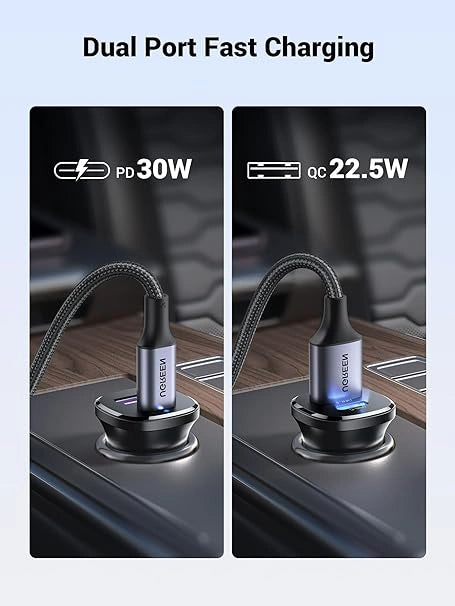 UGREEN 30W USB-C + USB Dual Port Car Charger – Model EC305 – Compact In-Car Fast Charging Power Adapter for Smartphones, Tablets and USB Devices