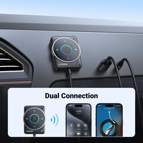 UGREEN 3.5mm Bluetooth 5.4 Receiver Audio Dual Connection Adapter with USB Power – Model CM723 – Premium Audio Connection Cable for Phones, Computers, Speakers, Headphones and Home Entertainment