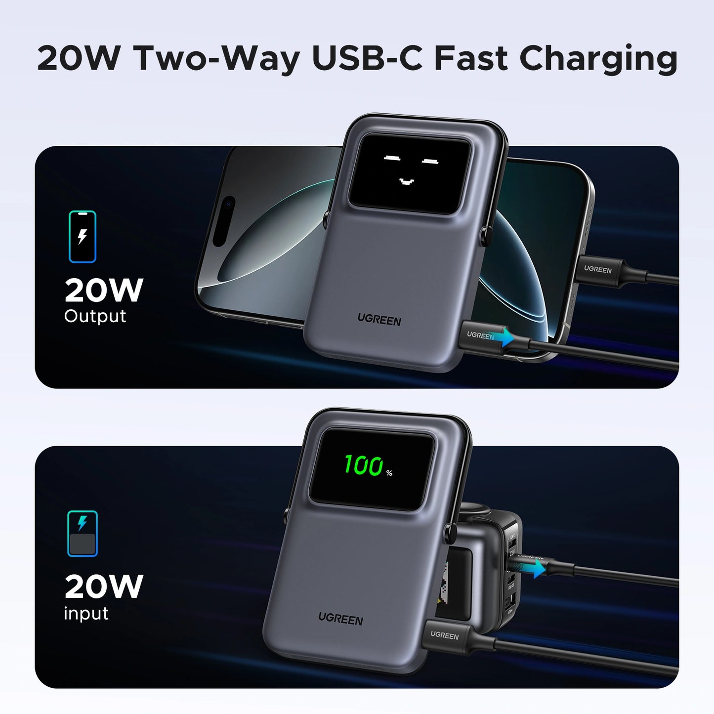 UGREEN Uno Series 5000mAh Magnetic Wireless Power Bank – Model PB571 – Portable Fast Charging Battery Pack for Smartphones, Tablets, Laptops and USB-Powered Devices