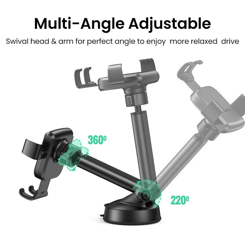 UGREEN Gravity Phone Holder with Suction Cup (Black) – Model LP200 – Adjustable Hands-Free Stand or Mount for Phone, Tablet, Laptop, Desk, Car, Home and Office Use