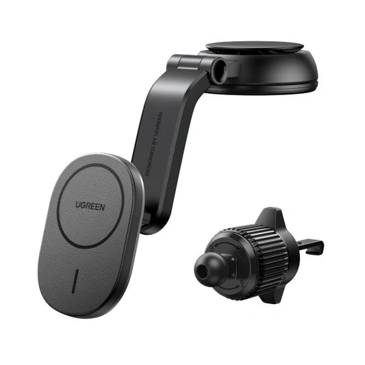 UGREEN Magnetic Car Holder with Wireless Charger A / C & Dashboard - Black – Model CD345 – Fast Magnetic Charging Pad or Station for Compatible iPhone, AirPods and Qi-Enabled Devices