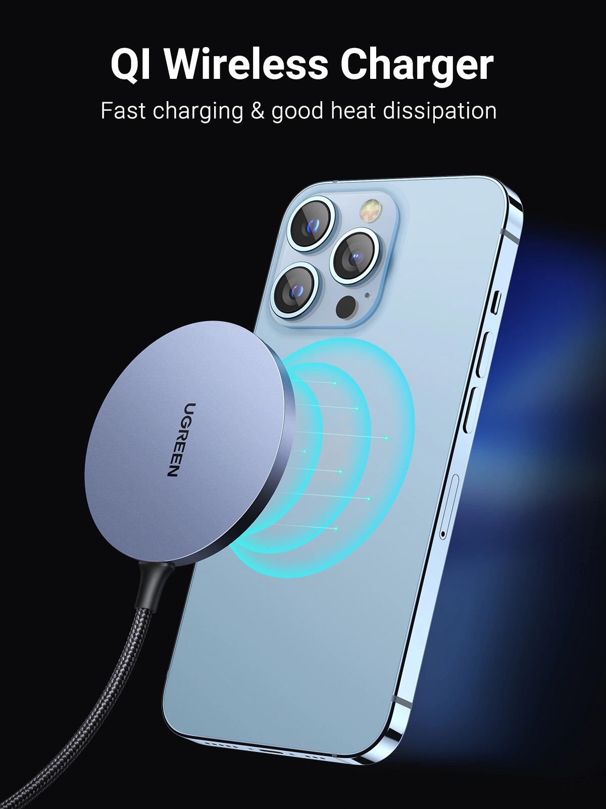 UGREEN Magnetic Wireless Charger 15W Max Space Gray – Model CD245 – Fast Magnetic Charging Pad or Station for Compatible iPhone, AirPods and Qi-Enabled Devices