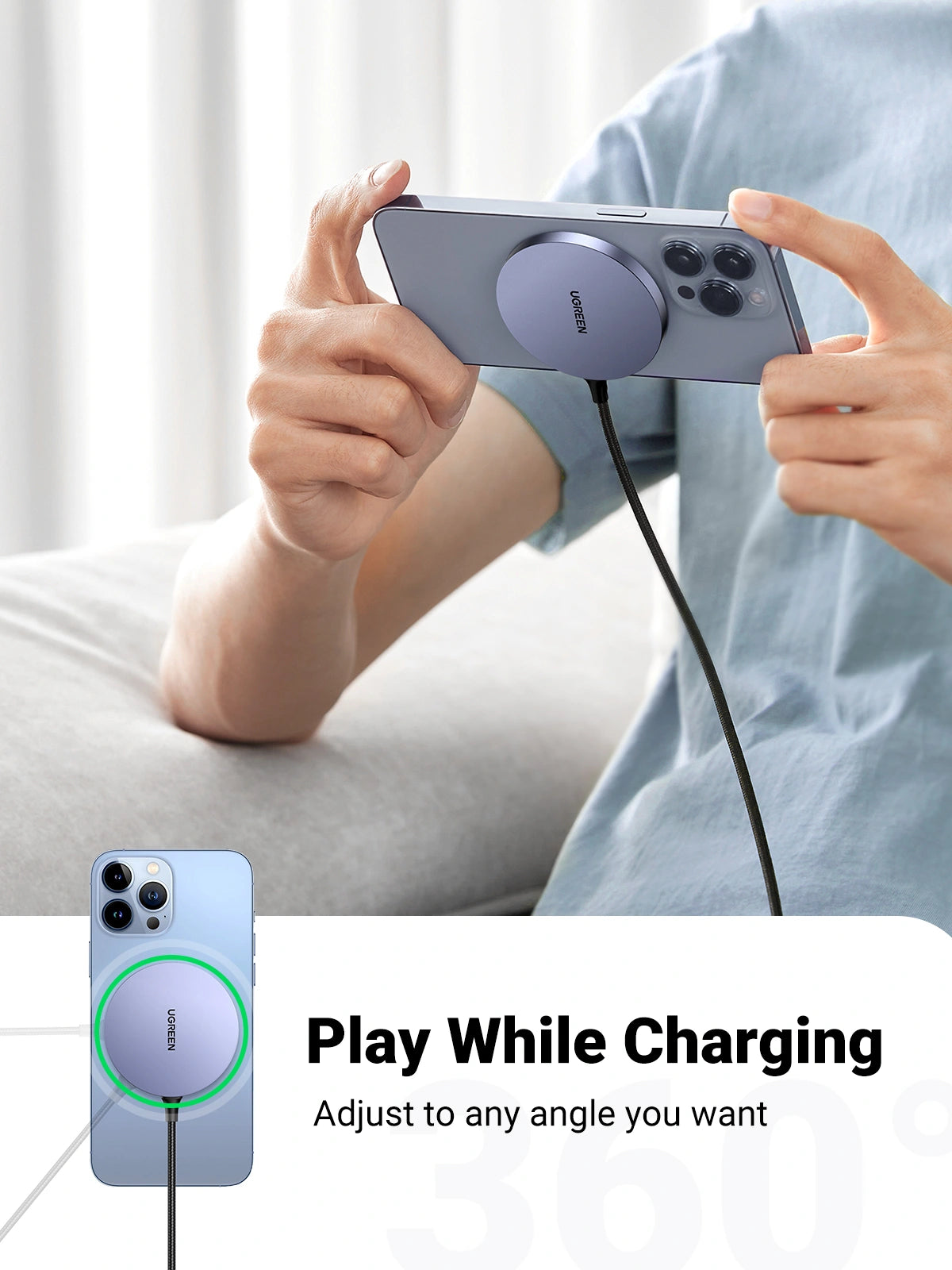 UGREEN Magnetic Wireless Charger 15W Max Space Gray – Model CD245 – Fast Magnetic Charging Pad or Station for Compatible iPhone, AirPods and Qi-Enabled Devices