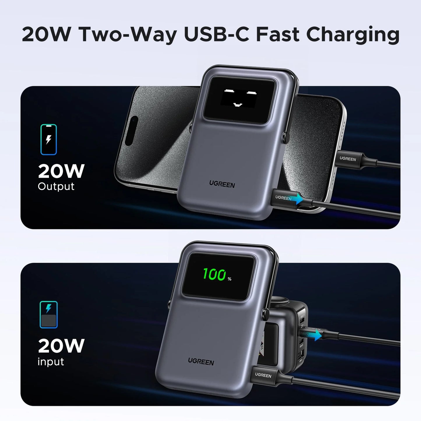 UGREEN Uno Magnetic 10000mAh 20W Wireless Power Bank with Stand – Model PB572 – Portable Fast Charging Battery Pack for Smartphones, Tablets, Laptops and USB-Powered Devices