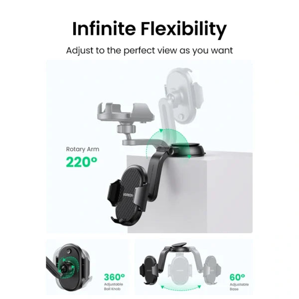 UGREEN Waterfall-Shaped Suction Cup Car Phone Holder – Model LP405 – Adjustable Hands-Free Stand or Mount for Phone, Tablet, Laptop, Desk, Car, Home and Office Use