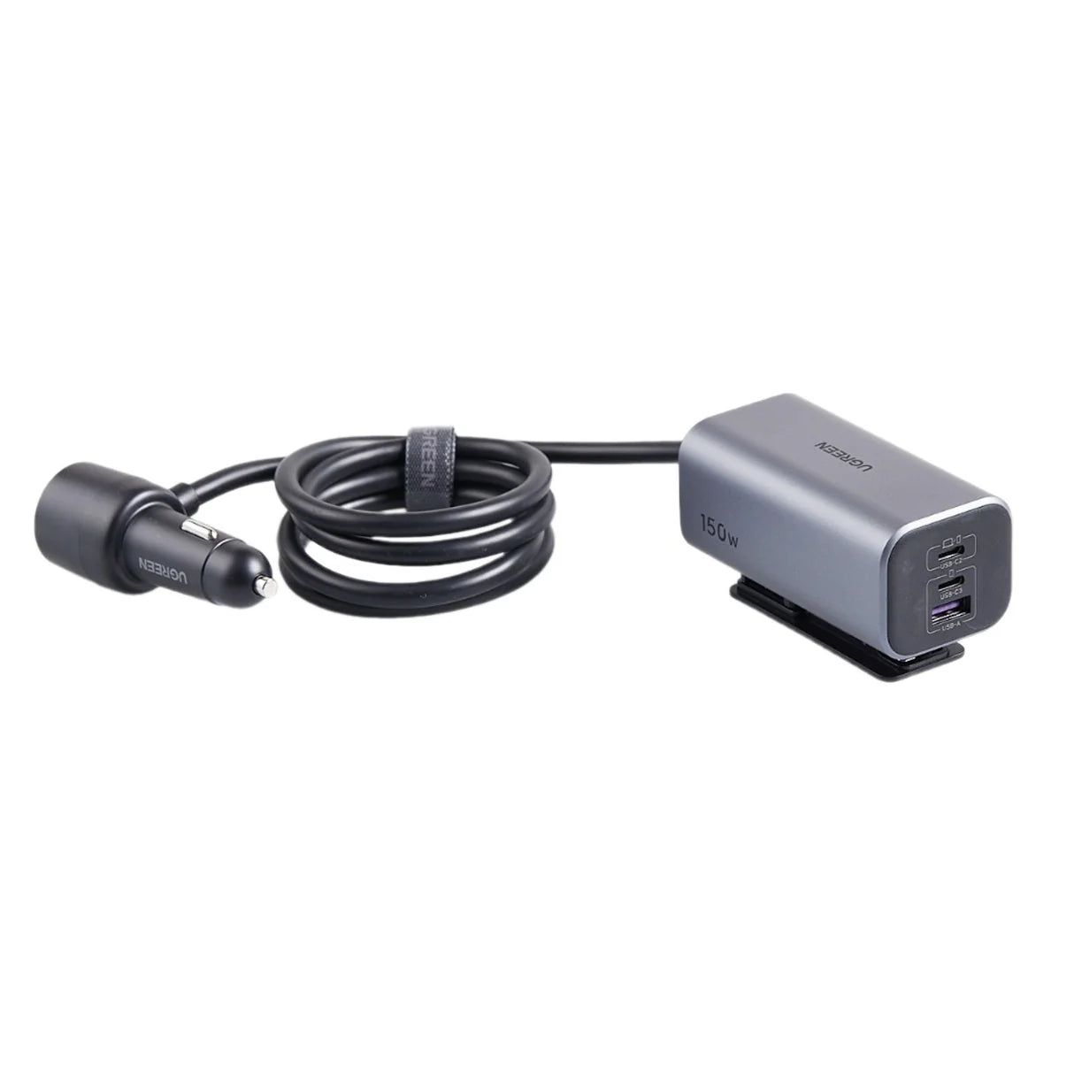 UGREEN 150W GaN 3xType-C and 1xUSB Port Car Charger with 1m Cable Length – Model EC706 – Compact In-Car Fast Charging Power Adapter for Smartphones, Tablets and USB Devices