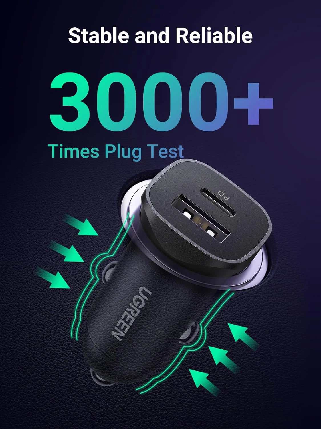 UGREEN 30W USB-C + USB Dual Port Car Charger - Black – Model CD130 – Compact In-Car Fast Charging Power Adapter for Smartphones, Tablets and USB Devices