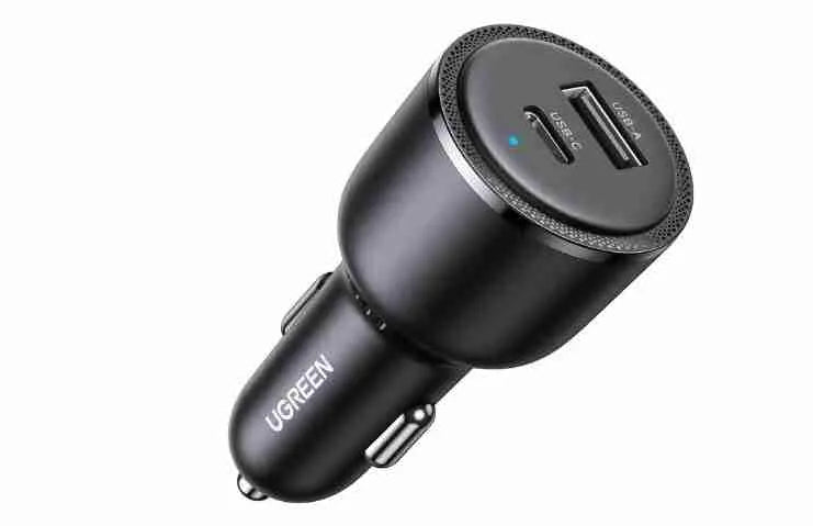 UGREEN 63W USB-C + USb Fast Car Charger - Black – Model EC701 – Compact In-Car Fast Charging Power Adapter for Smartphones, Tablets and USB Devices