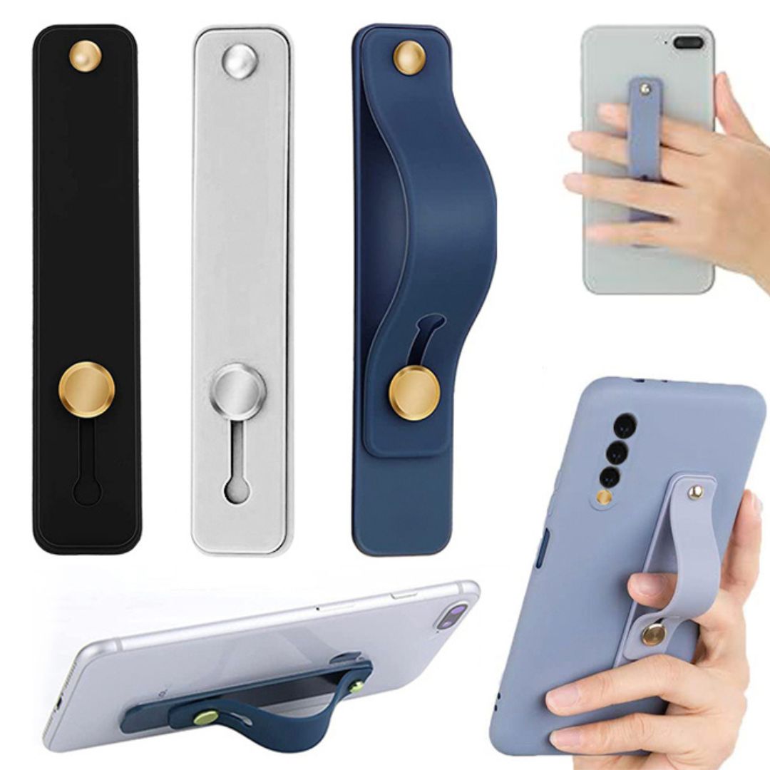 Adjustable Soft Coloured Phone Grip Holder with Finger Strap