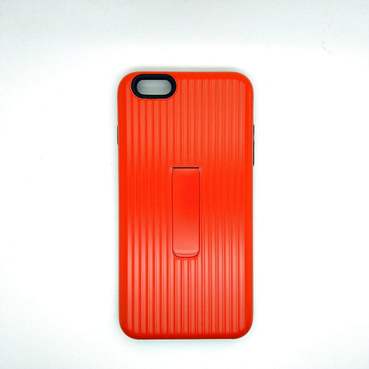 iPhone 6 Plus / 6s Plus Stipe Hard Grip Suitcase type Back Cover with kick Stand Red