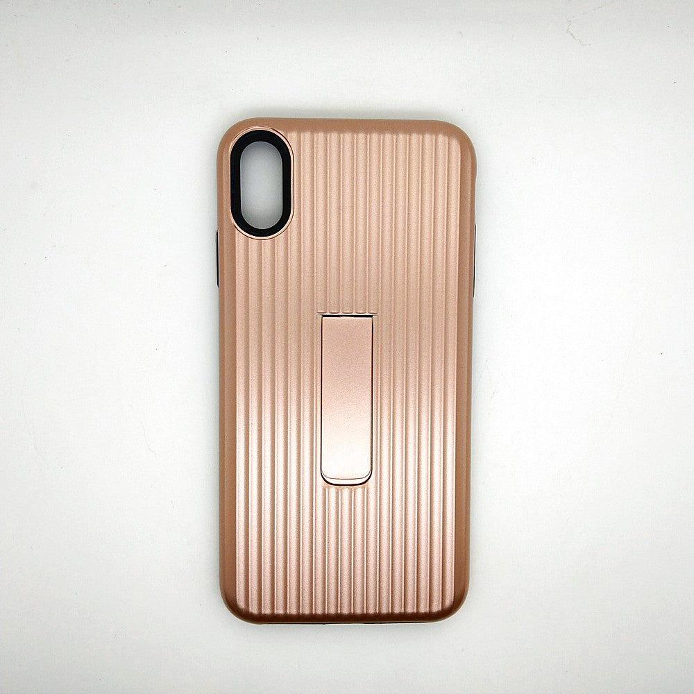 iPhone Xs Max Stipe Hard Grip Suitcase type Back Cover with kick Stand Rode Gold