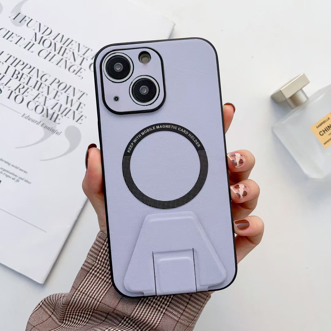 iPhone 14 Plus Magsafe Wireless Charging Mobile Phone Leather Case Buckle Ring Stand Back Cover