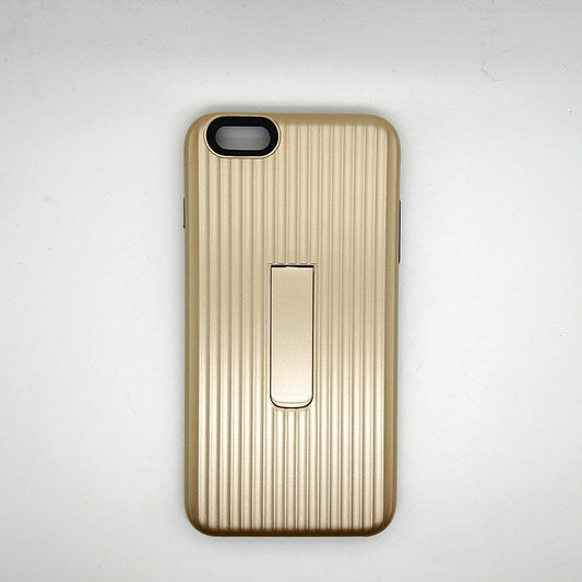 iPhone 6 Plus / 6s Plus Stipe Hard Grip Suitcase type Back Cover with kick Stand Gold