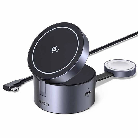 UGREEN 3-in-1 25W Qi2 Magnetic Wireless Charger (Phone, AirPods, Apple Watch) with EU 45W Charger – Model W712 – Fast Magnetic Charging Pad or Station for Compatible iPhone, AirPods and Qi-Enabled Devices