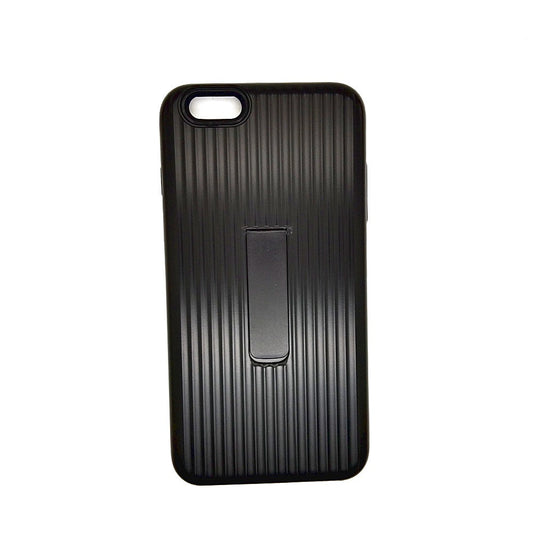 iPhone 6 Plus / 6s Plus Stipe Hard Grip Suitcase type Back Cover with kick Stand Black