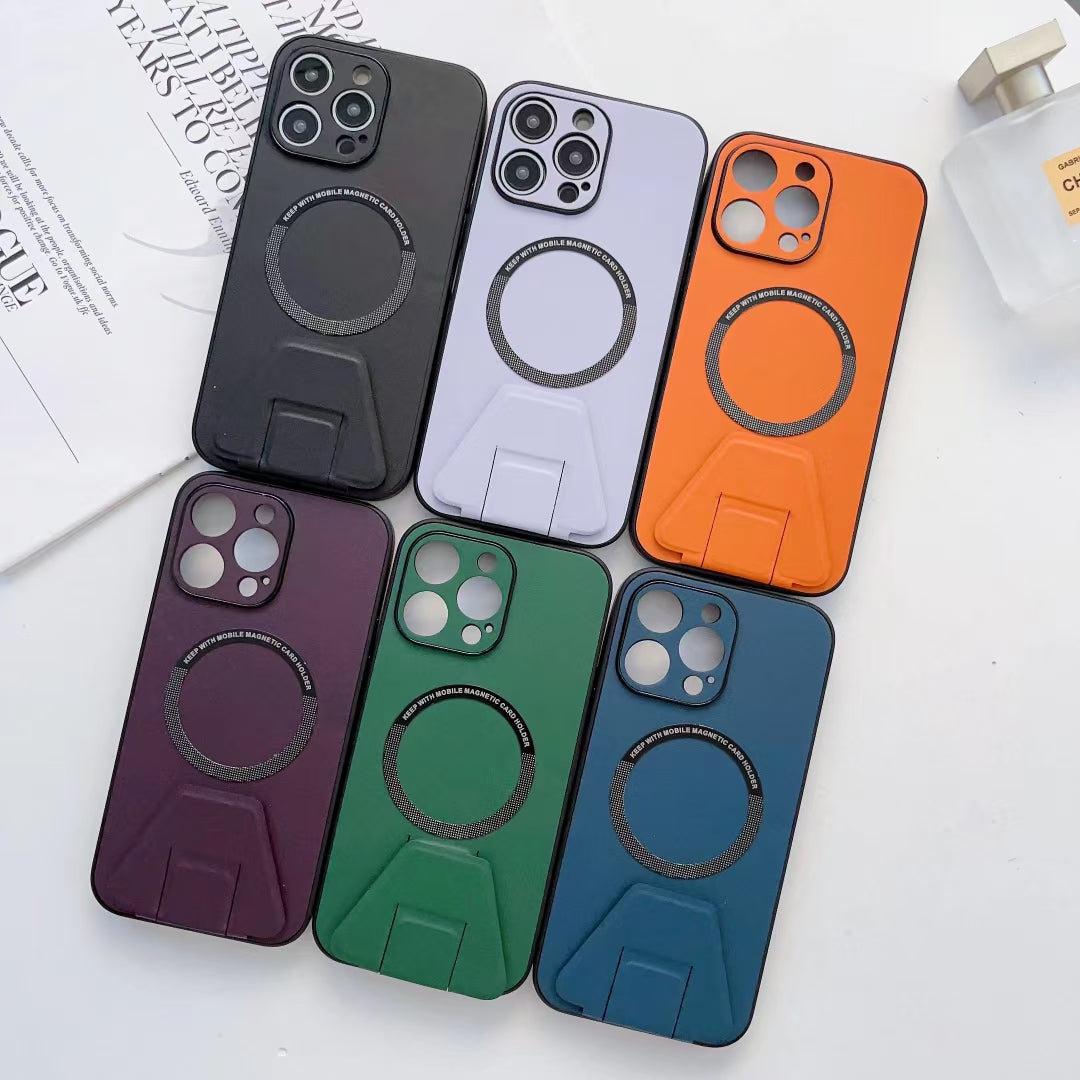 iPhone 14 Pro Magsafe Wireless Charging Mobile Phone Leather Case Buckle Ring Stand Back Cover