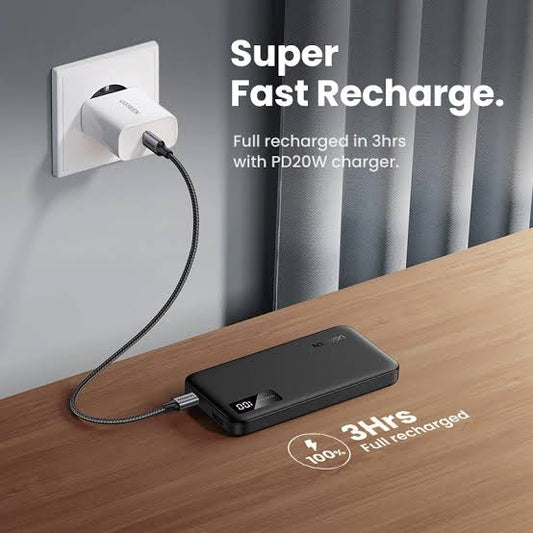 UGREEN 10000mAh 20W Two-way Fast Charging Power Bank Black – Model PB311 – Portable Fast Charging Battery Pack for Smartphones, Tablets, Laptops and USB-Powered Devices