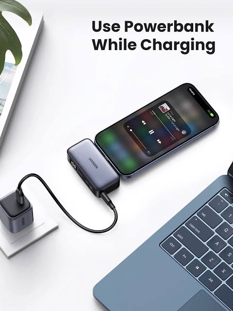 UGREEN Nexode 5000mAh Digital Display Power Bank with Built-in USB-C & Kickstand – Model PB503 – Portable Fast Charging Battery Pack for Smartphones, Tablets, Laptops and USB-Powered Devices