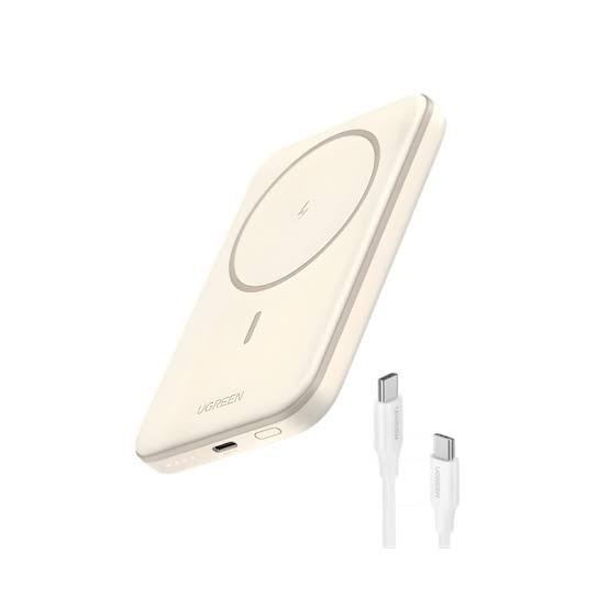 UGREEN 20W 5000mAh Magnetic Wireless Power Bank Beige – Model PB560 – Portable Fast Charging Battery Pack for Smartphones, Tablets, Laptops and USB-Powered Devices
