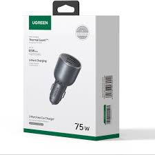 UGREEN 75W Dual USB-C & 1x USB Ports Metal Car Charger – Model EC703 – Compact In-Car Fast Charging Power Adapter for Smartphones, Tablets and USB Devices