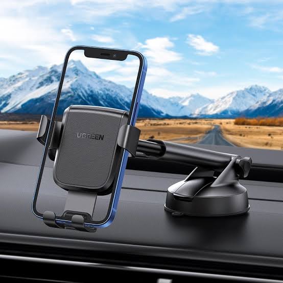 UGREEN Gravity Phone Holder with Suction Cup (Black) – Model LP200 – Adjustable Hands-Free Stand or Mount for Phone, Tablet, Laptop, Desk, Car, Home and Office Use