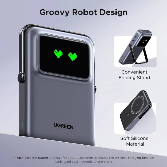 UGREEN Uno Magnetic 10000mAh 20W Wireless Power Bank with Stand – Model PB572 – Portable Fast Charging Battery Pack for Smartphones, Tablets, Laptops and USB-Powered Devices