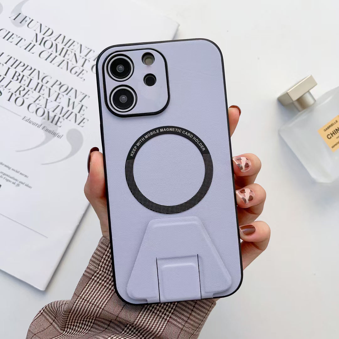 iPhone 12 Magsafe Wireless Charging Mobile Phone Leather Case Buckle Ring Stand Back Cover