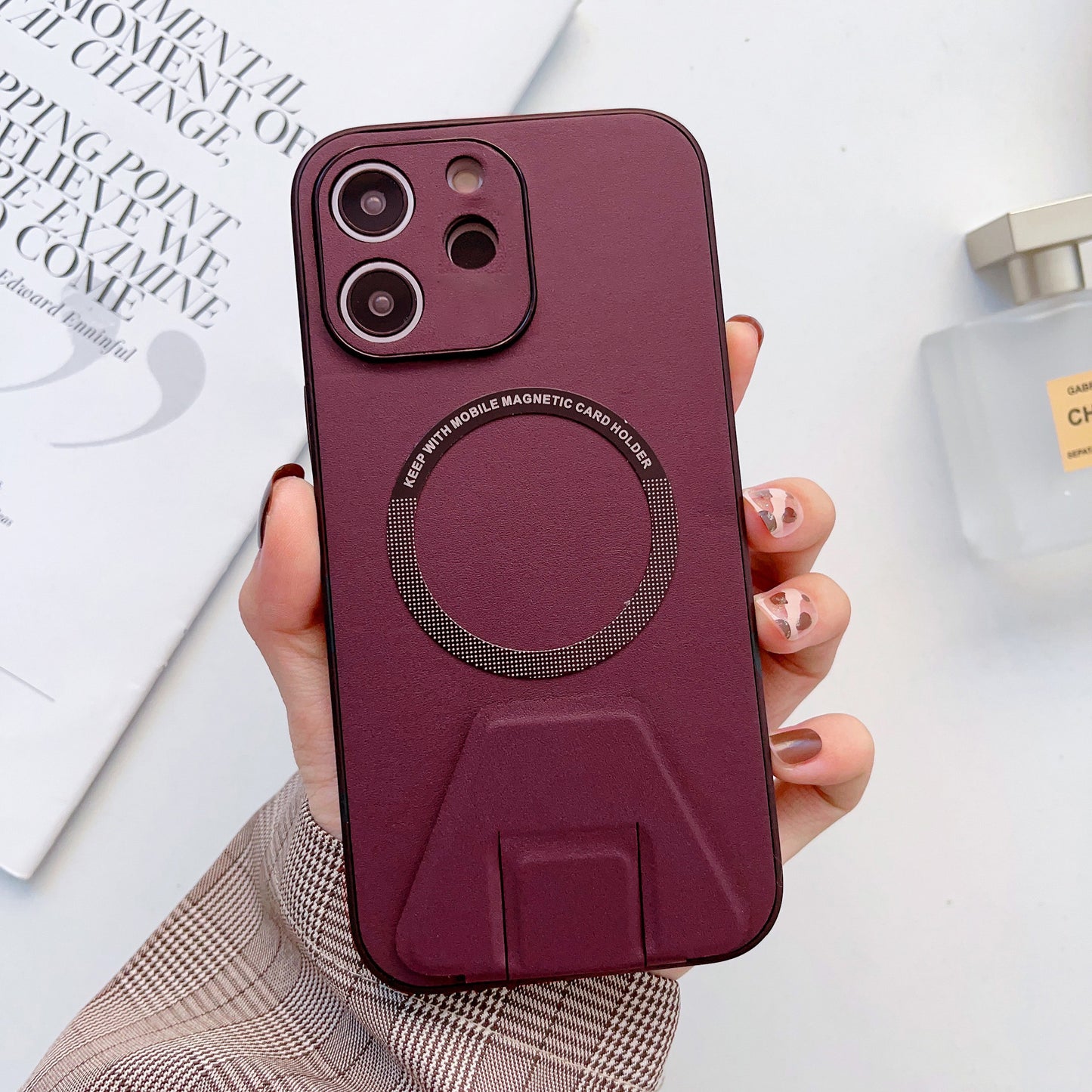 iPhone 12 Magsafe Wireless Charging Mobile Phone Leather Case Buckle Ring Stand Back Cover