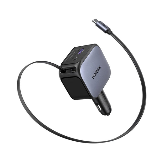 UGREEN Nexode 145W USB-C*2 / USB*1 Fast Car Charger with Retractable Cable – Model EC604 – Compact In-Car Fast Charging Power Adapter for Smartphones, Tablets and USB Devices